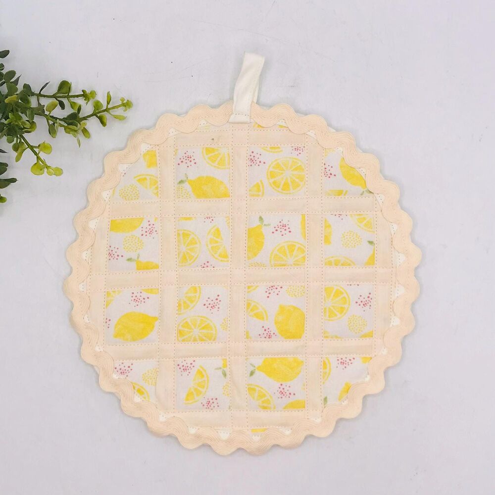 Pie Trivet Hotpad Lemon Pie Yellow Cream Boho Cotton Machine Washable